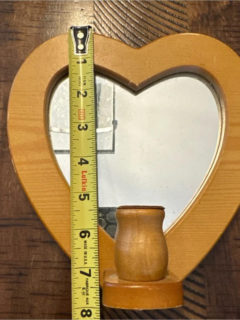 Vtg Wood Heart Mirror Wall Candle Holder Small Country Cottage Decor pair